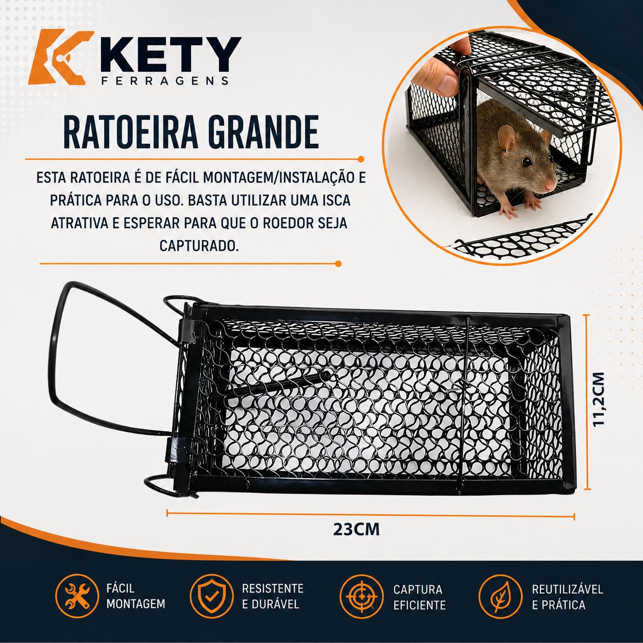 Ratoeira Gaiola Armadilha Pega Rato Grande Com Mola Preta - Imagem 3