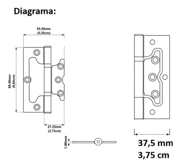 Kit 3 Peças Dobradiça Sobrepor Tolemat 3 1/2 Zincada Sem Rebaixo - Imagem 3
