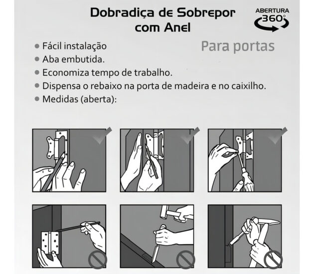 Kit 3 Peças Dobradiça Sobrepor Tolemat 3 1/2 Zincada Sem Rebaixo - Imagem 5
