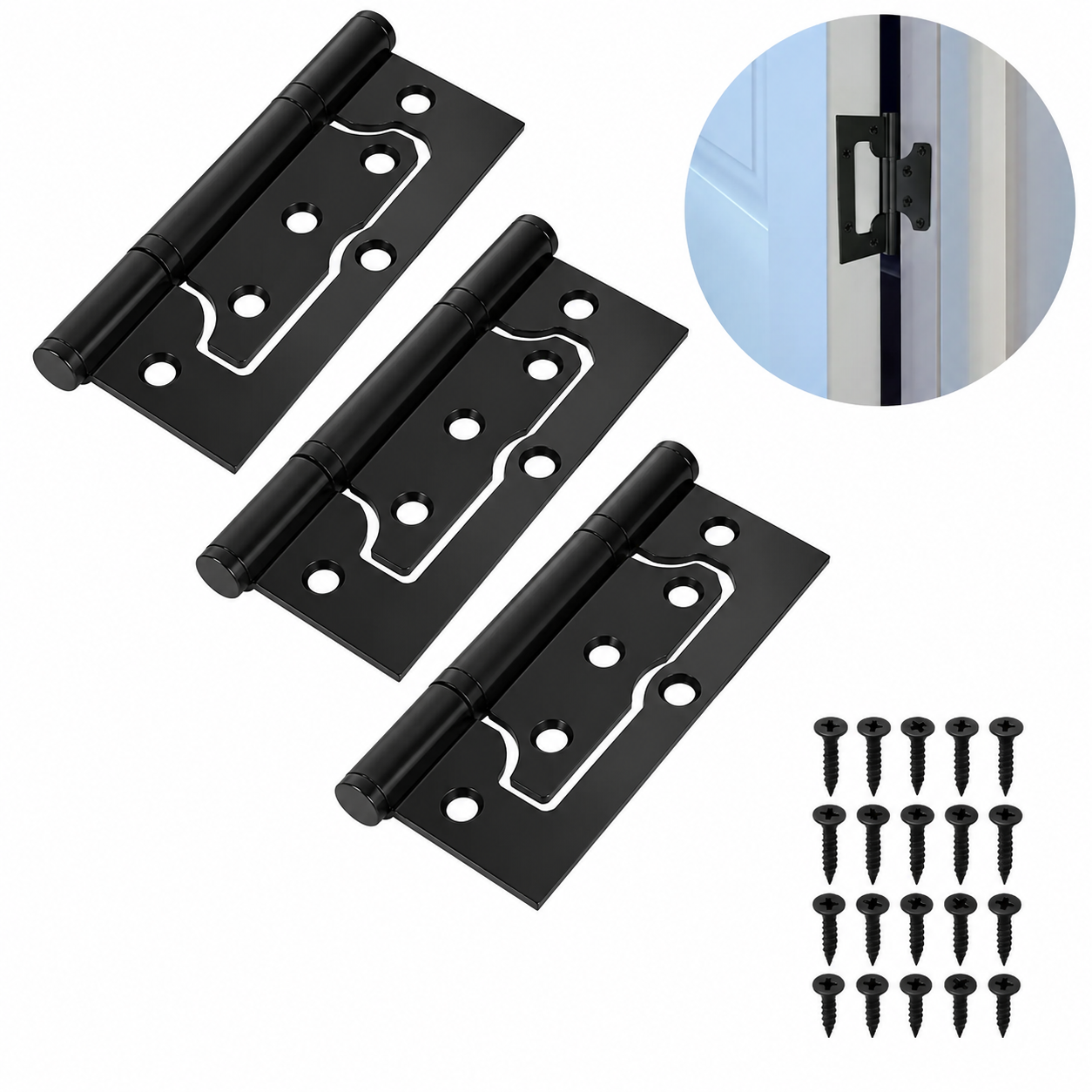 Kit 03 Dobradiças De Porta Tolemat Sobrepor Encaixe Rápido 3 1/2 Aço Carbono Preto