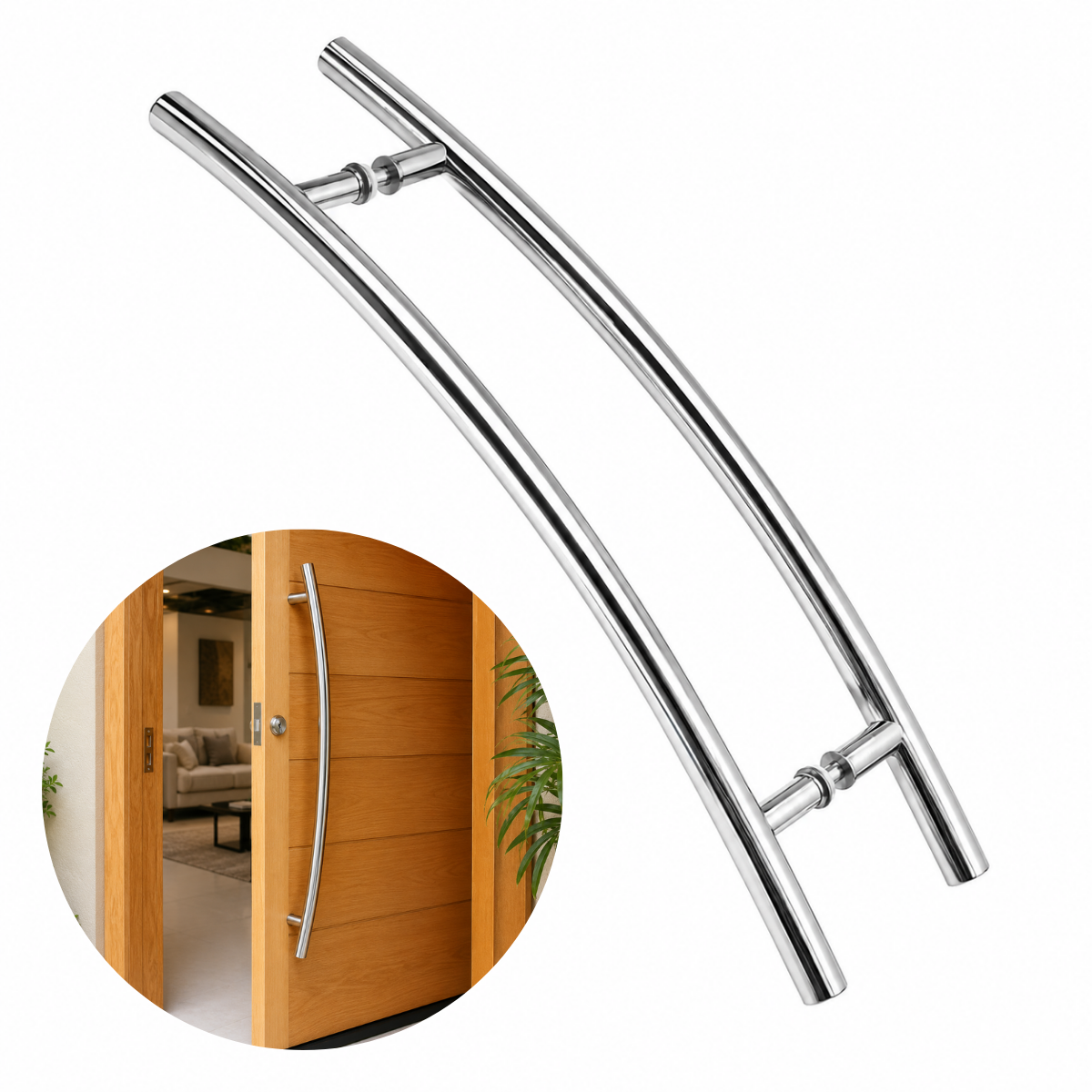 Puxador De Porta Tubular Curvo Belíssima 80cm Aço Inox 304 Polido