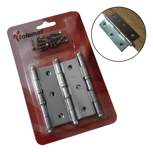 3 Dobradiças 3,5 X 2 5/16 Aço Cromado Pino Bola C/ Anel