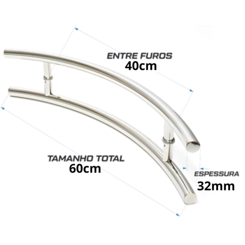 Puxador De Porta Tubular Curvo Belíssima 60cm Aço Inox 304 - Imagem 5