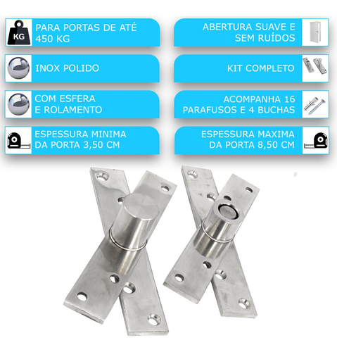 Dobradiça Pino Pivotante Porta Aço Inox 304 450kg - Imagem 2